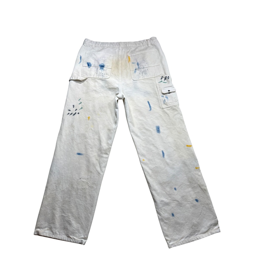 Elwood Mens 34 Hand Painted Double Knee Carpenter Pants White Canvas EP00040
